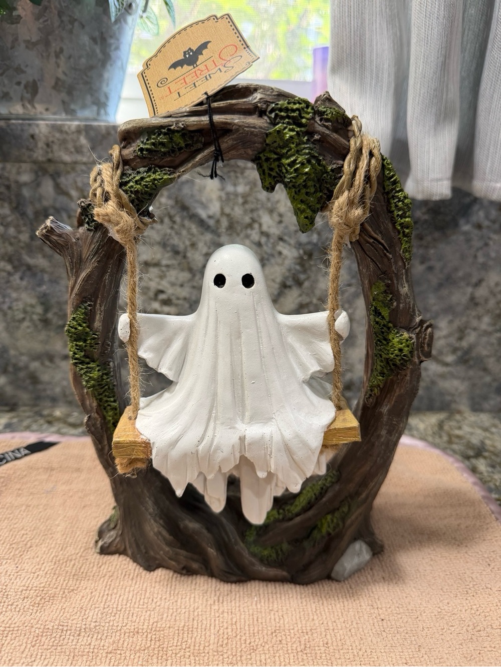 NWT Sweet Street Ghost on Tree Swing Halloween Figurine 10” Spooky Cute Decor